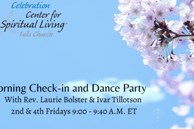 Invitation for a Check-in and Dance Party at a church on the 4th Fridays at 9:40 AM.