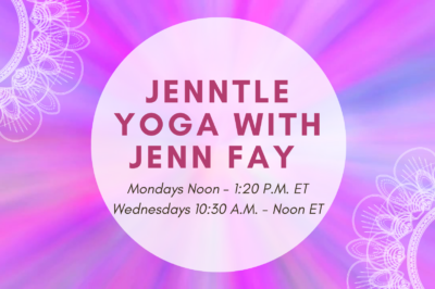 Advertisement for Jenntle Yoga sessions with Jenn Fay.