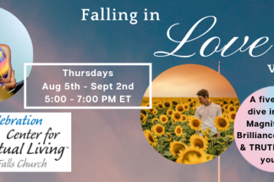 Promotional poster for a spiritual event about 'Falling in Love' with God.