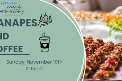 Promotional poster for a soup event with food in the background.