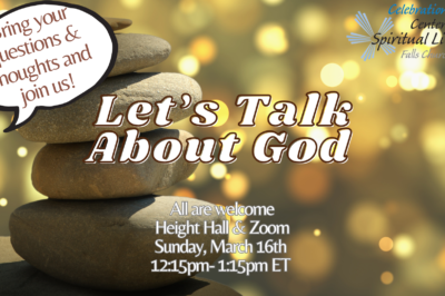 Invitation to a Zoom talk about God on March 16th.