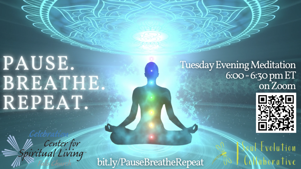 Meditation event promoting breath and repeat mindfulness practice.