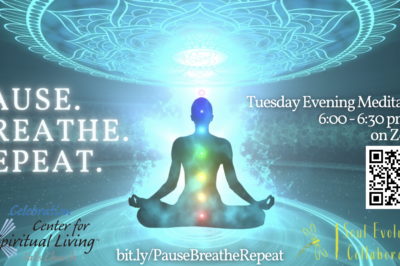 Meditation event promoting breath and repeat mindfulness practice.