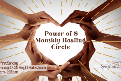 Hands forming a heart around text about an 8-month healing circle.