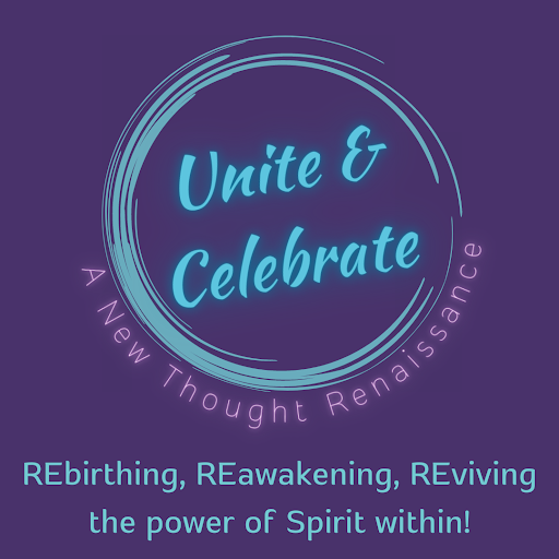 unite and celebrate square purple with rebirthing blue text
